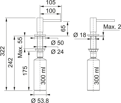 Franke 112.0633.079 Seifenpumpe Active P. Wei&szlig; 300 ml