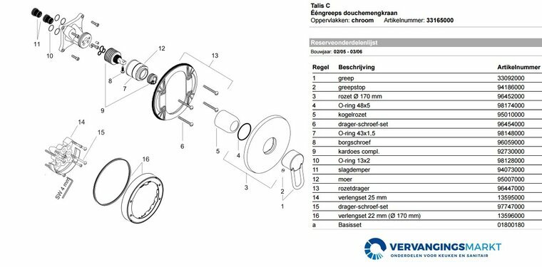 Hansgrohe Talis C 33165000 onderdelen