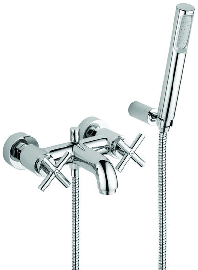 Schlauchbrausegarnitur mit Einzelrosetten Chrom geb&uuml;rstet